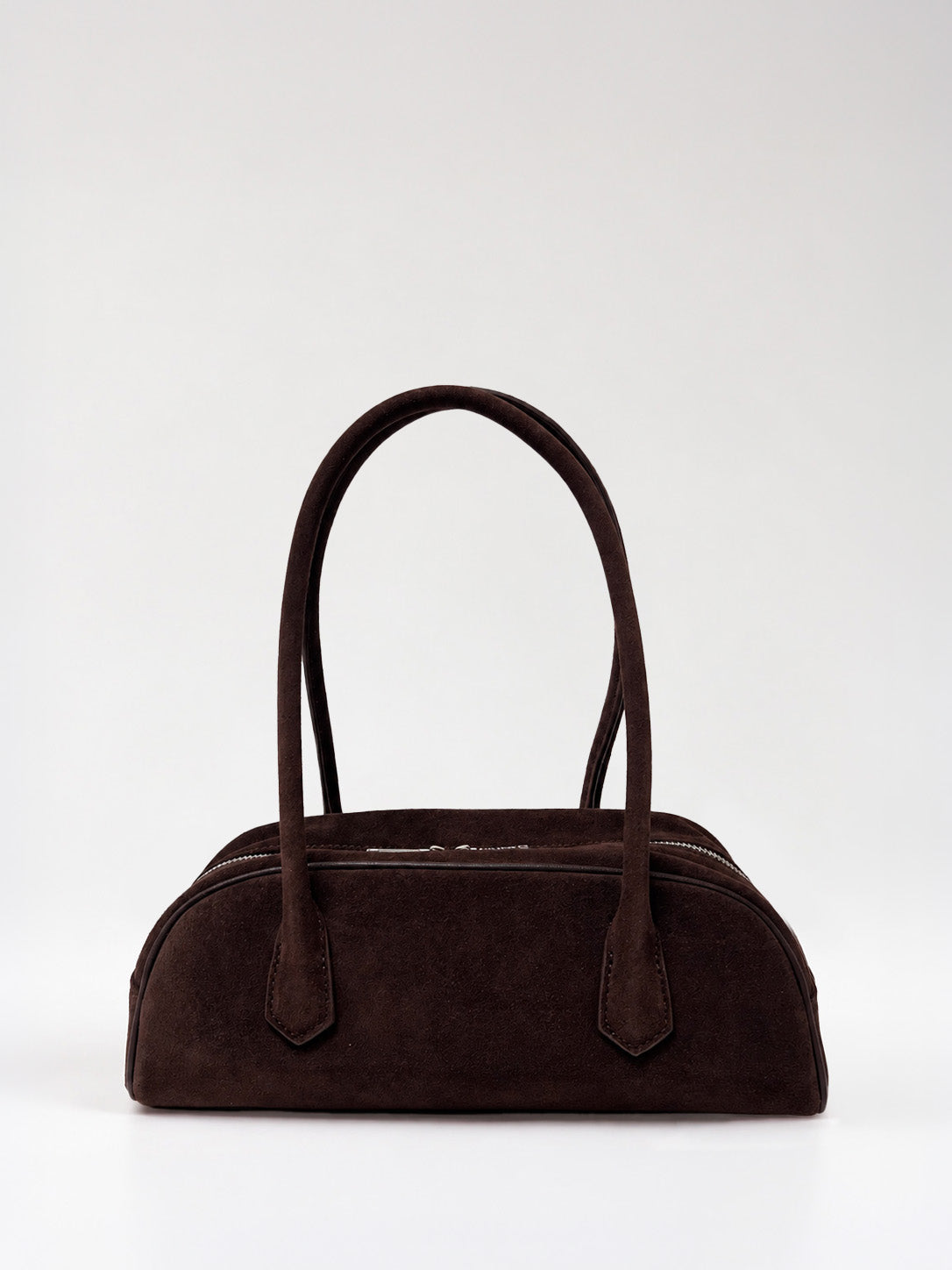 Sac Baguette En Cuir À Bandoulière Longue - Marron Foncé