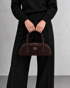Sac Baguette En Cuir À Bandoulière Longue - Marron Foncé