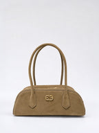 Sac Baguette En Cuir À Bandoulière Longue - Fauve