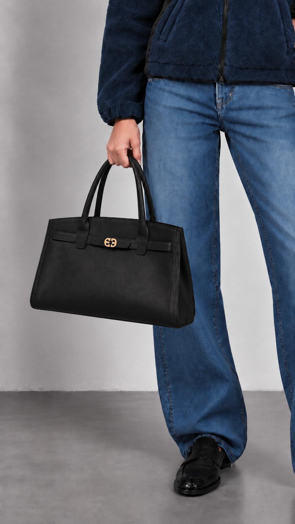 Cabas Porté Épaule En Cuir À Détail Ceinturé - Noir