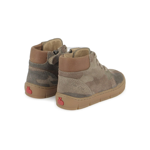 Pom d'Api – Pom D'Api - Start Top - Multicolore, deux chaussures montantes pour enfant, motif camouflage, vue de dos
