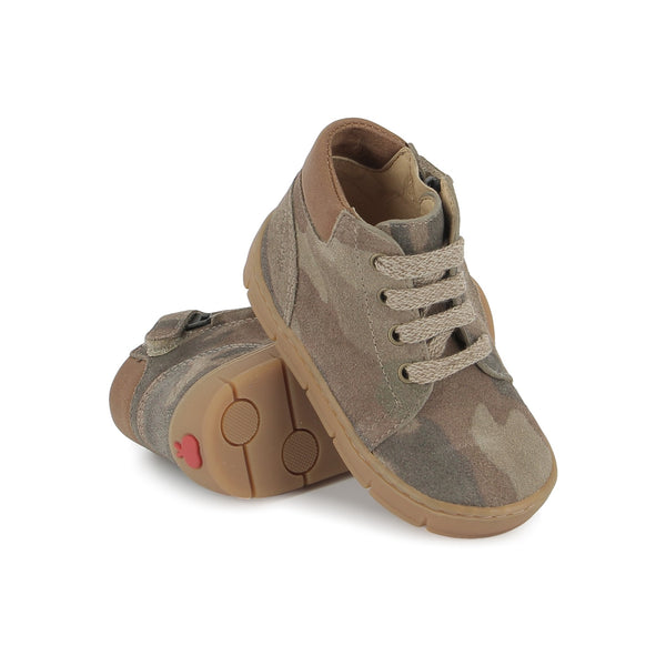 Pom d'Api – Pom D'Api - Start Top - Multicolore, chaussures montantes pour enfant, motif camouflage, lacets et semelles marron