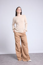 Maglione Girocollo Fiori Ricamati Stefania - Beige Crema - Donna - 100% Cachemire