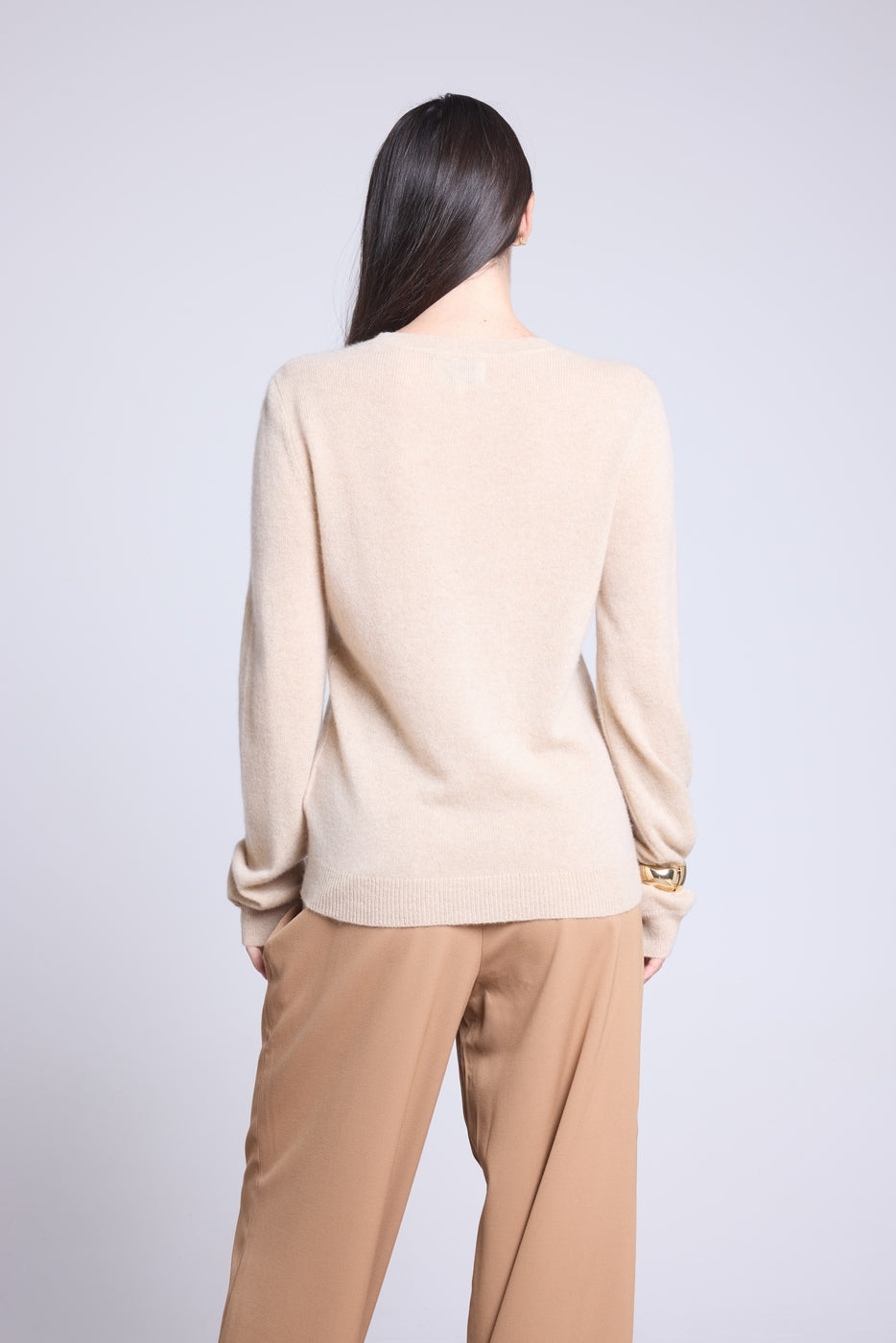 Maglione Girocollo Fiori Ricamati Stefania - Beige Crema - Donna - 100% Cachemire