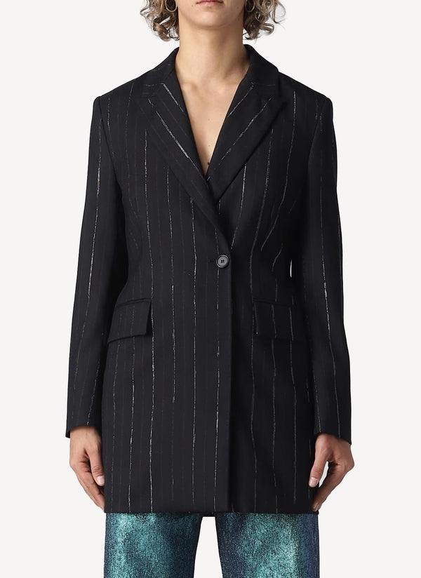 One Button Boyfriend Blazer - Black - Femme