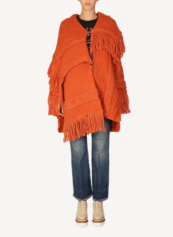 Airy Alpaca Texture Knit Coat - Tangerine - Women