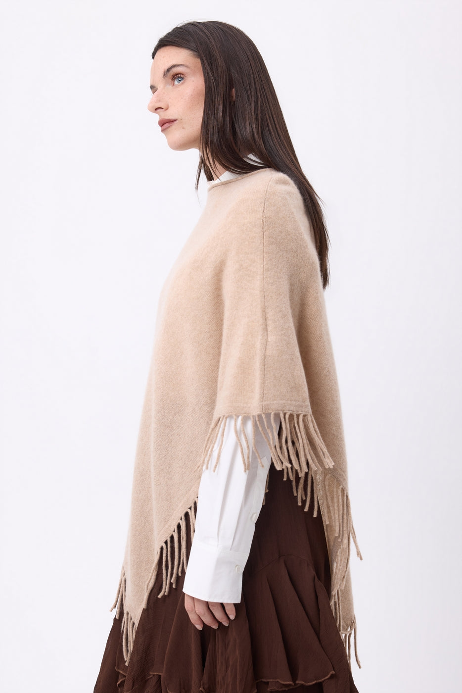 Stepp Fringed Poncho - Cream Beige - Women