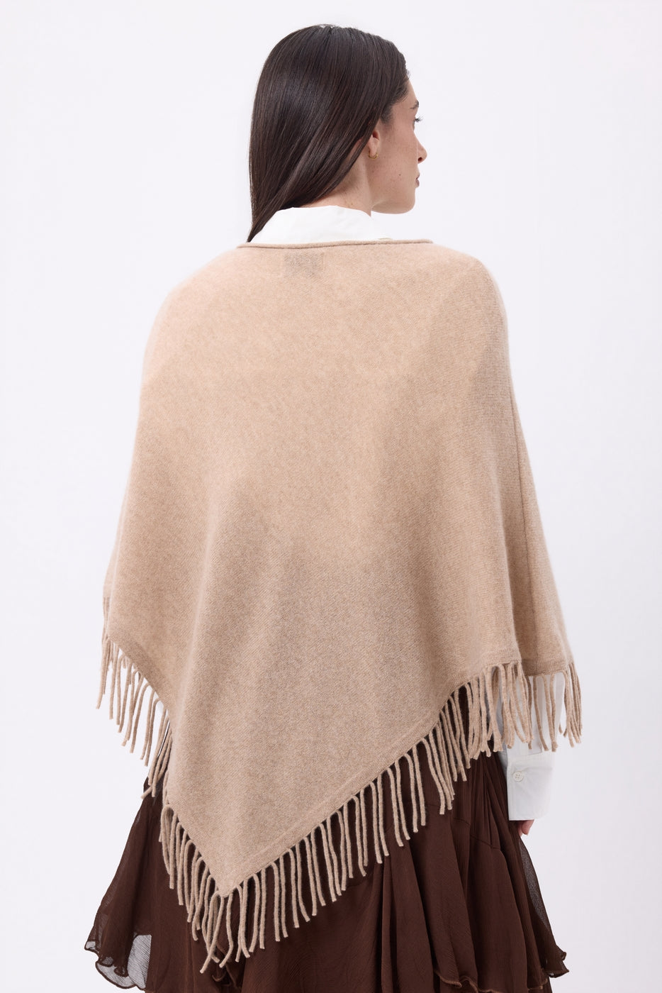 Stepp Fringed Poncho - Cream Beige - Women