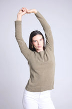 Rundhalsad tröja Hjärta med armbågslappar Stitch - Grön Khaki Vit - Dam - 100 % kashmir