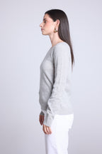 Rundhalset sweater med påsyede hjerter på albuerne Stitch - Lysegrå Hvid - Dame - 100% kashmir
