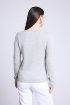Rundhalset sweater med påsyede hjerter på albuerne Stitch - Lysegrå Hvid - Dame - 100% kashmir
