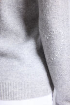 Rundhalset sweater med påsyede hjerter på albuerne Stitch - Lysegrå Hvid - Dame - 100% kashmir