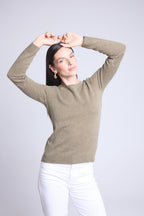 Rundhalsad tröja Hjärta med armbågslappar Stitch - Grön Khaki Vit - Dam - 100 % kashmir