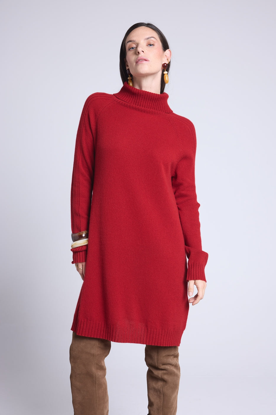 Vestido Cuello Vuelto Sultana - Rojo Burdeos - Mujer