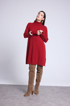Vestido Cuello Vuelto Sultana - Rojo Burdeos - Mujer