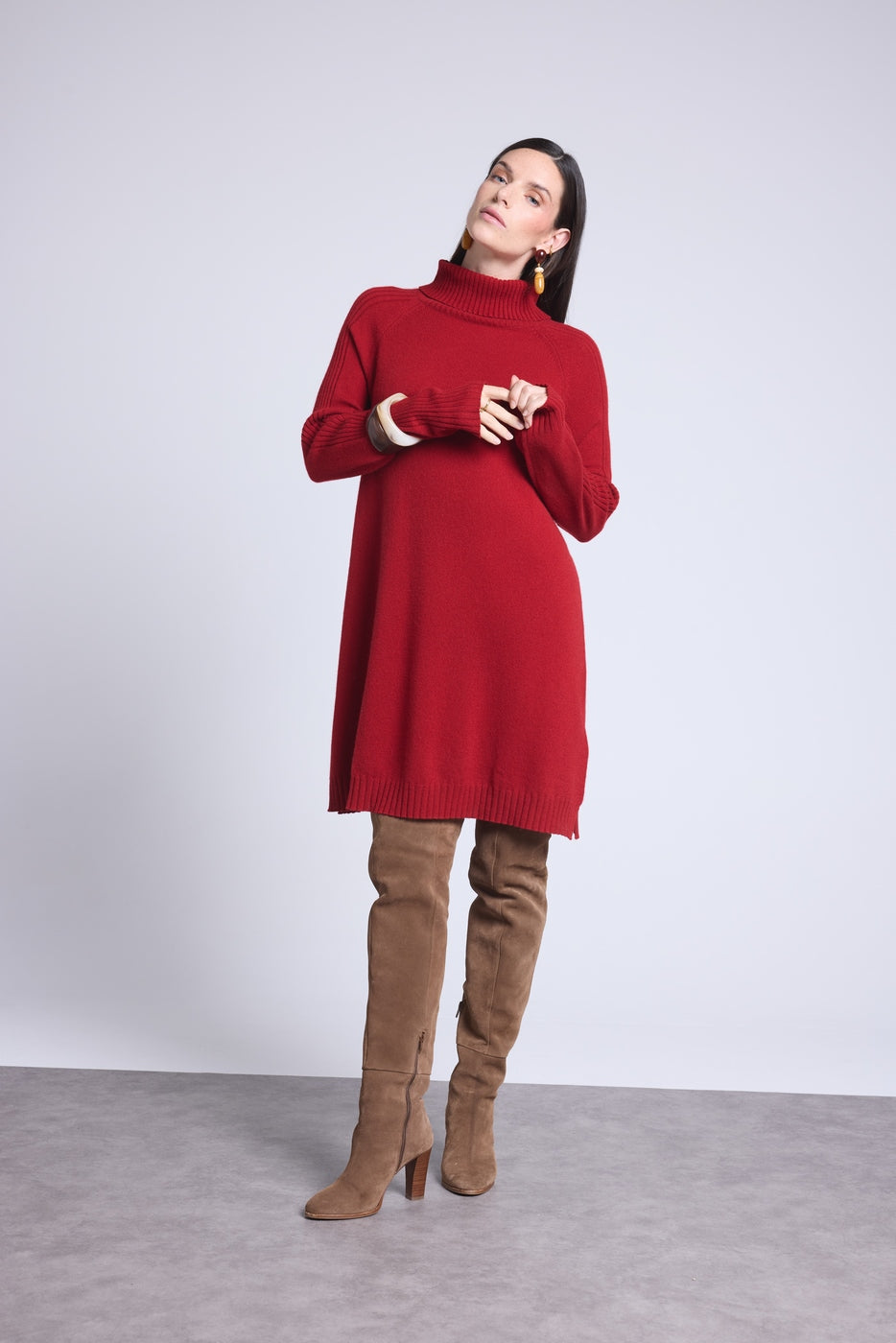 Vestido Cuello Vuelto Sultana - Rojo Burdeos - Mujer