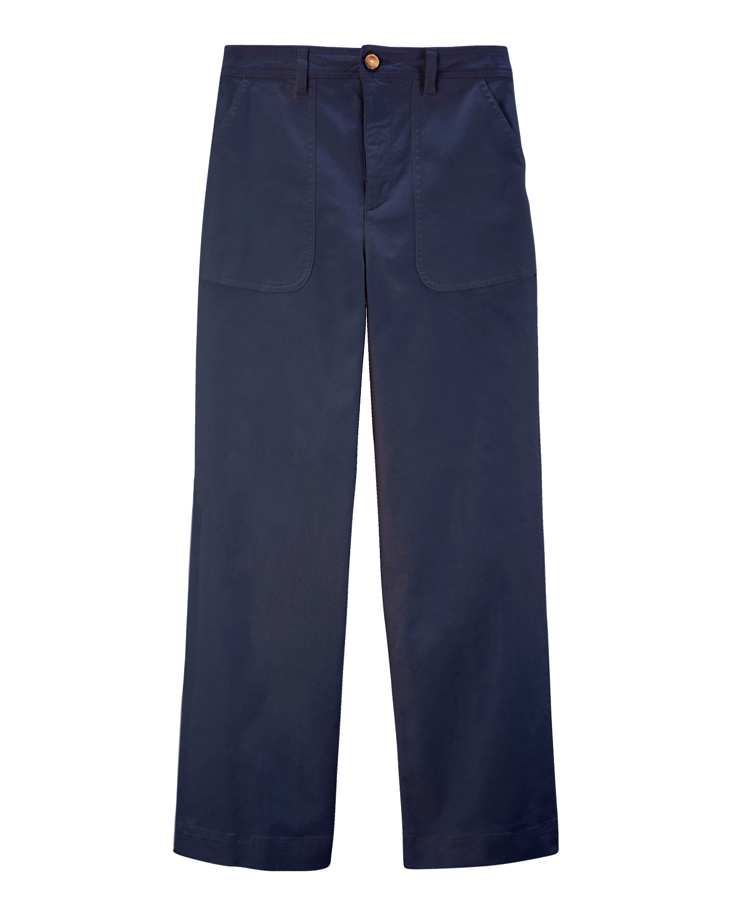 Pantalon femme en coton marine avec coupe droite et grande poche avant, tissu stretch pour un confort optimal et une silhouette ajustée qui s’adapte à toutes les morphologies.