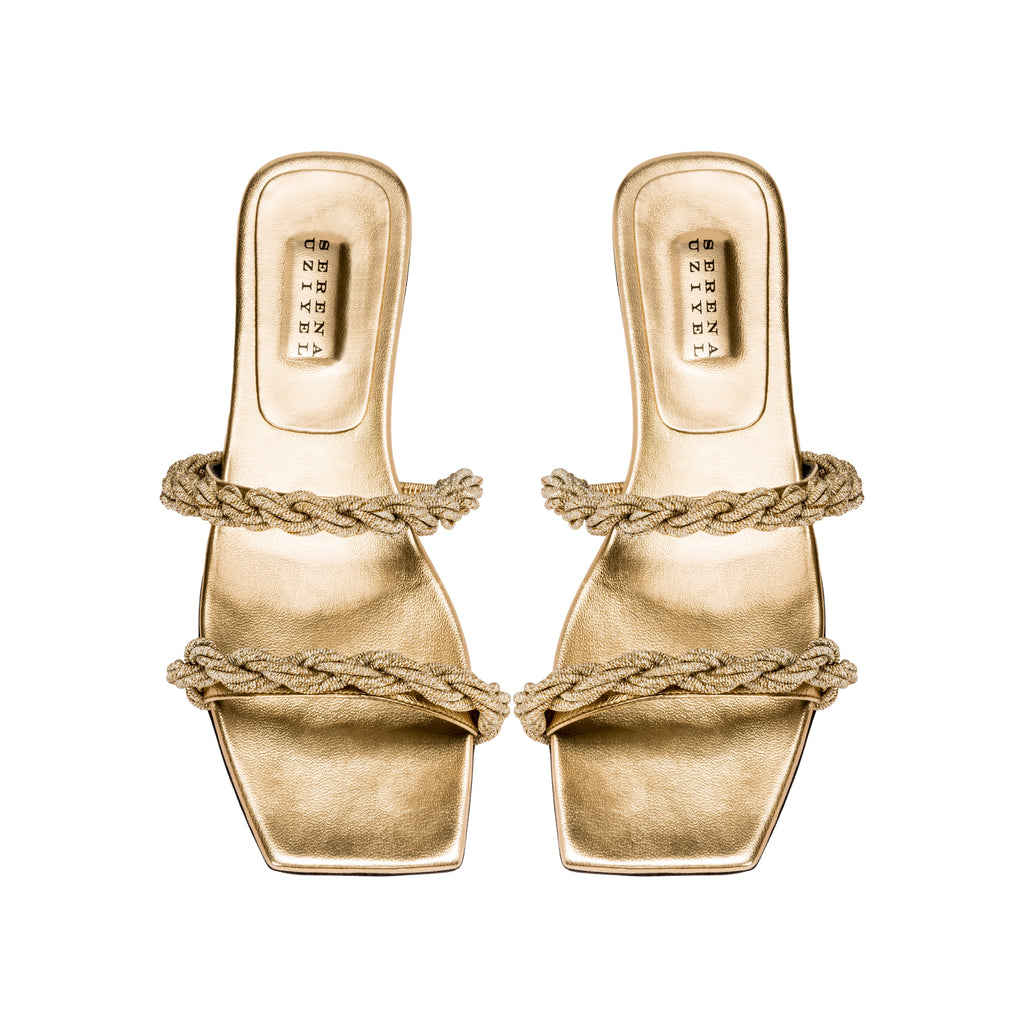 Roxana Gold Flat Two Strap Sandal