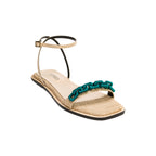 Catena Notte Natural & Aqua Flat Ankle Cross Sandal