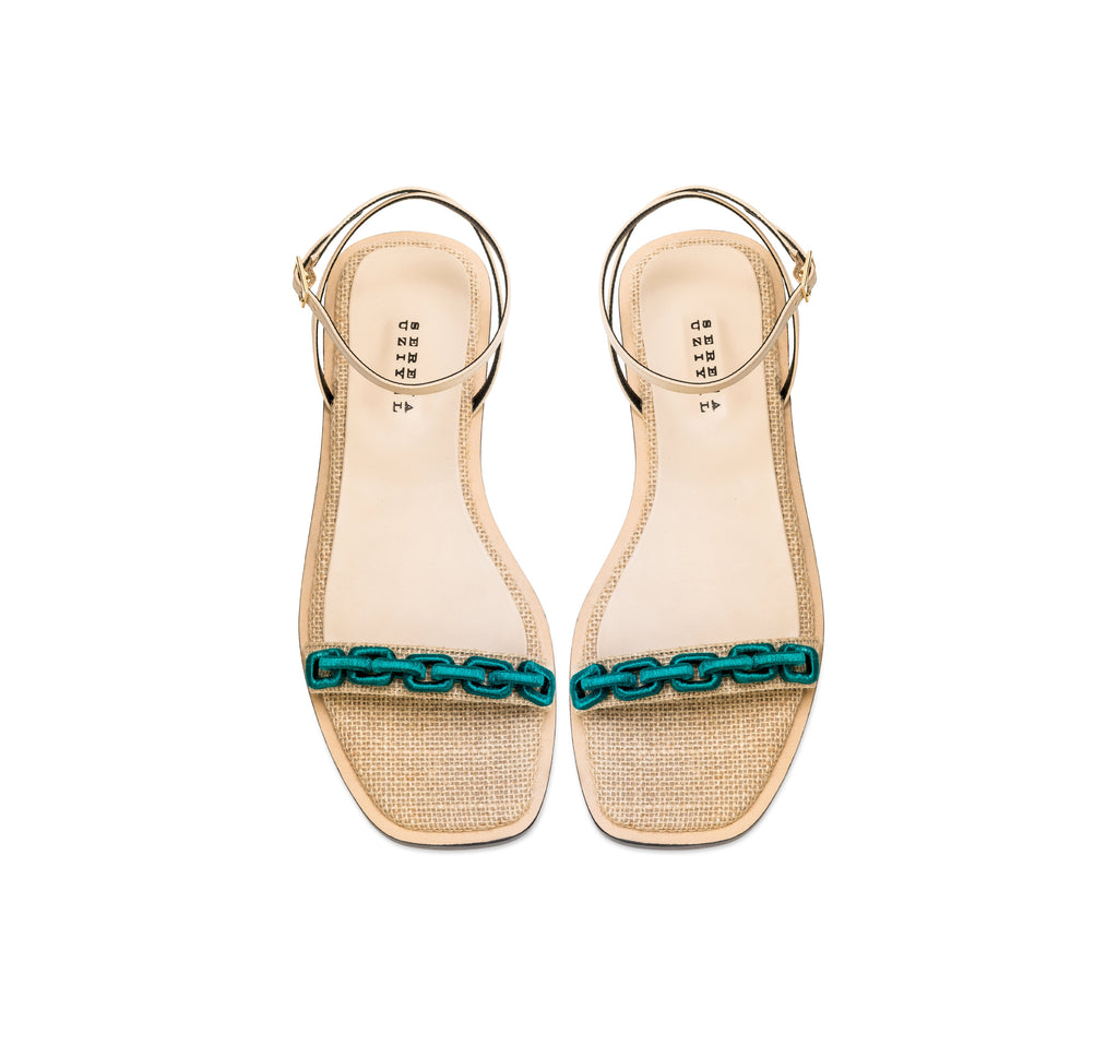 Catena Notte Natural & Aqua Flat Ankle Cross Sandal
