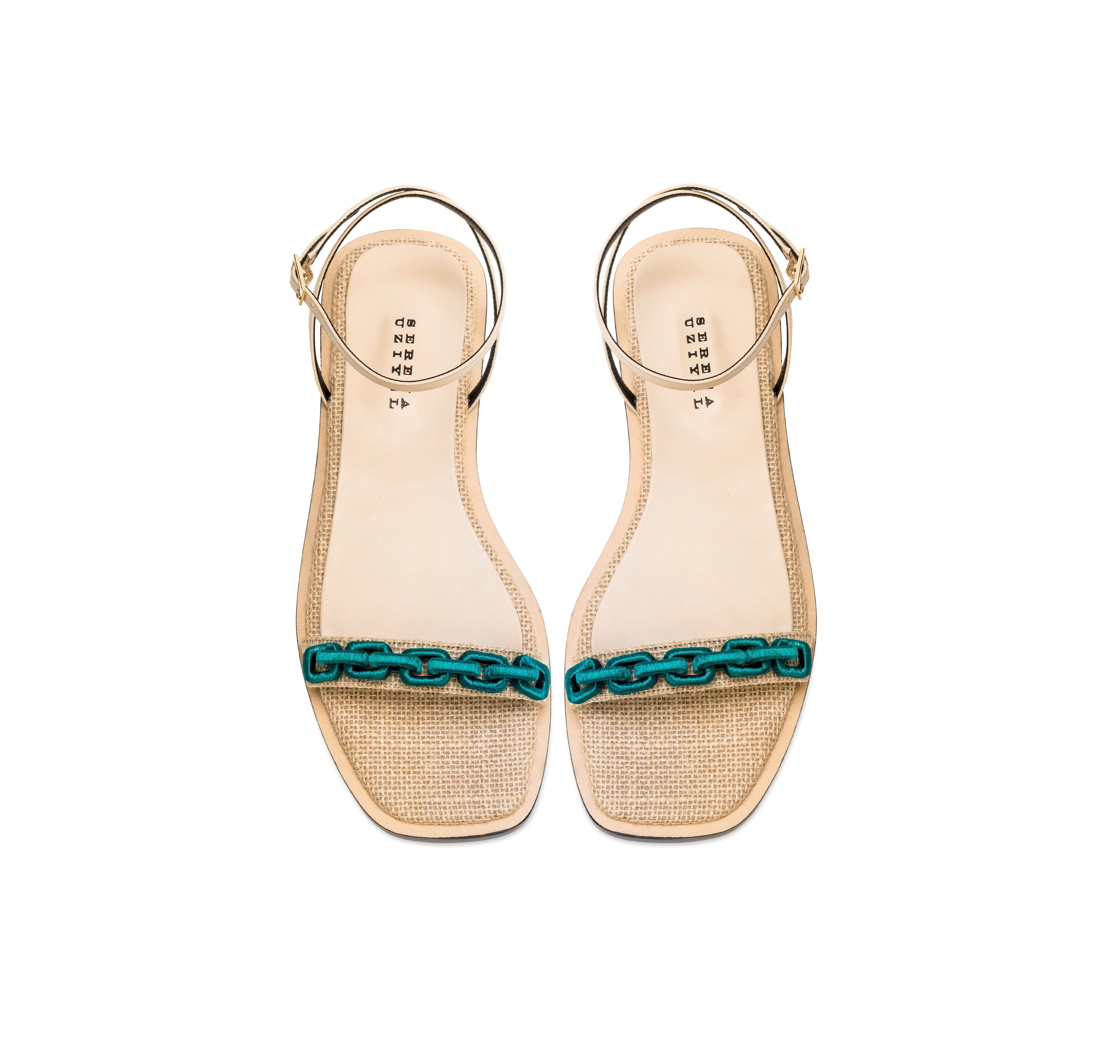 Catena Notte Natural & Aqua Flat Ankle Cross Sandal