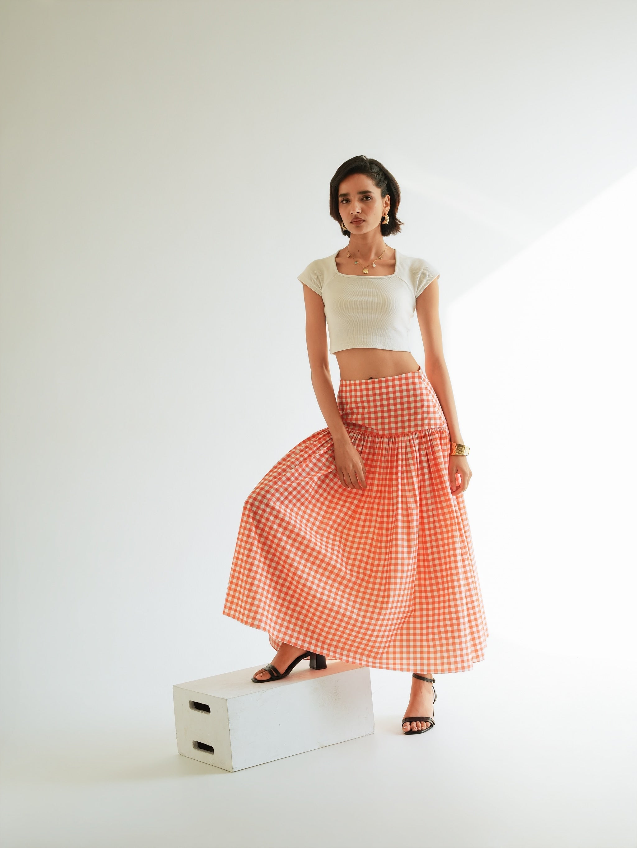 Falda Yvette - Coral Vichy
