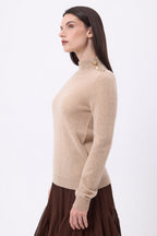 Stehkragenpullover Goldene Knöpfe Swan - Cremebeige - Damen - 100% Kaschmir