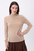 Stehkragenpullover Goldene Knöpfe Swan - Cremebeige - Damen - 100% Kaschmir