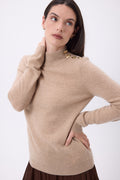 Stehkragenpullover Goldene Knöpfe Swan - Cremebeige - Damen - 100% Kaschmir