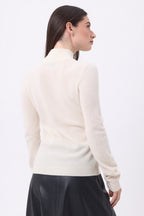 Pull Col Montant Boutons Dorés Swan - Blanc - Femme - 100% Cachemire