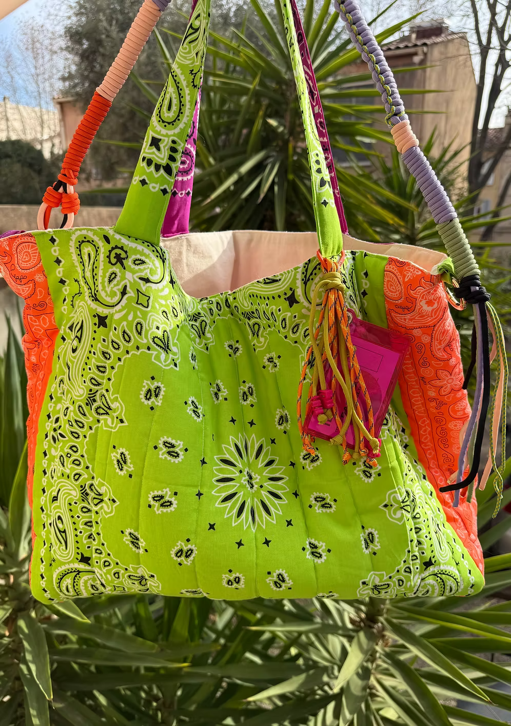Sac Cabas Patch Anis/Cyclamen/Orange Fluo