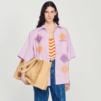 Sandro - Camisa oversize de lino bordada