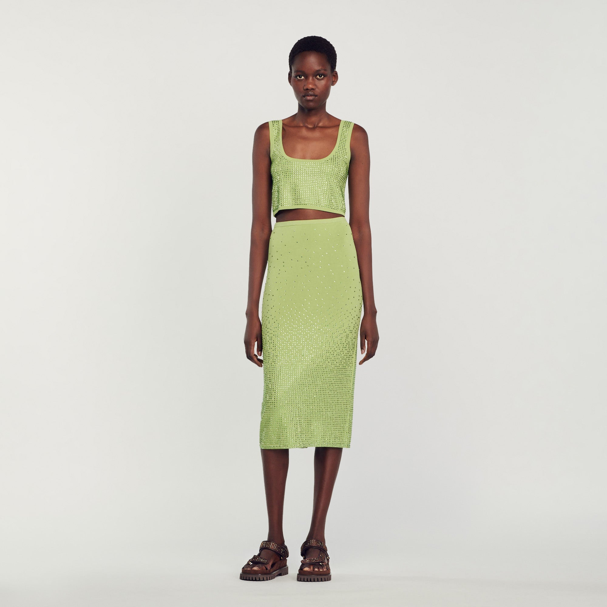 Midi Skirt Embellished With Rhinestones