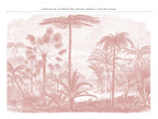 Lé Papiers De Ninon – Aladin Panoramic Wallpaper - Dusty Pink, pink wallpaper with palm trees and tropical plants