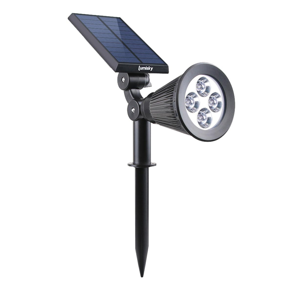 2-in-1 solar spotlight stake or wall-mount dimmable LED white SPIKY W34 H42cm - REDDECO.com
