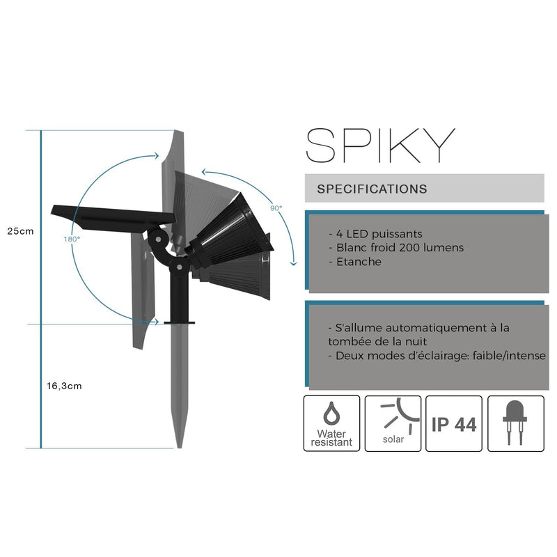 Spiky - Foco solar - Plástico - Negro