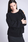 Jersey de cuello redondo con abertura y lazo en el hombro Tamara - Negro - Mujer - 100% cachemira