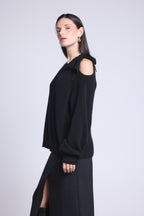 Jersey de cuello redondo con abertura y lazo en el hombro Tamara - Negro - Mujer - 100% cachemira