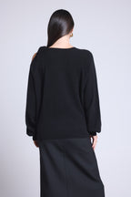 Jersey de cuello redondo con abertura y lazo en el hombro Tamara - Negro - Mujer - 100% cachemira