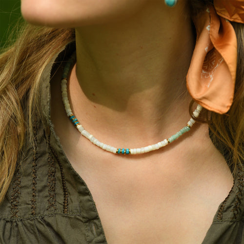 Collar Amazonita Ópalo Blanco Turquesa
