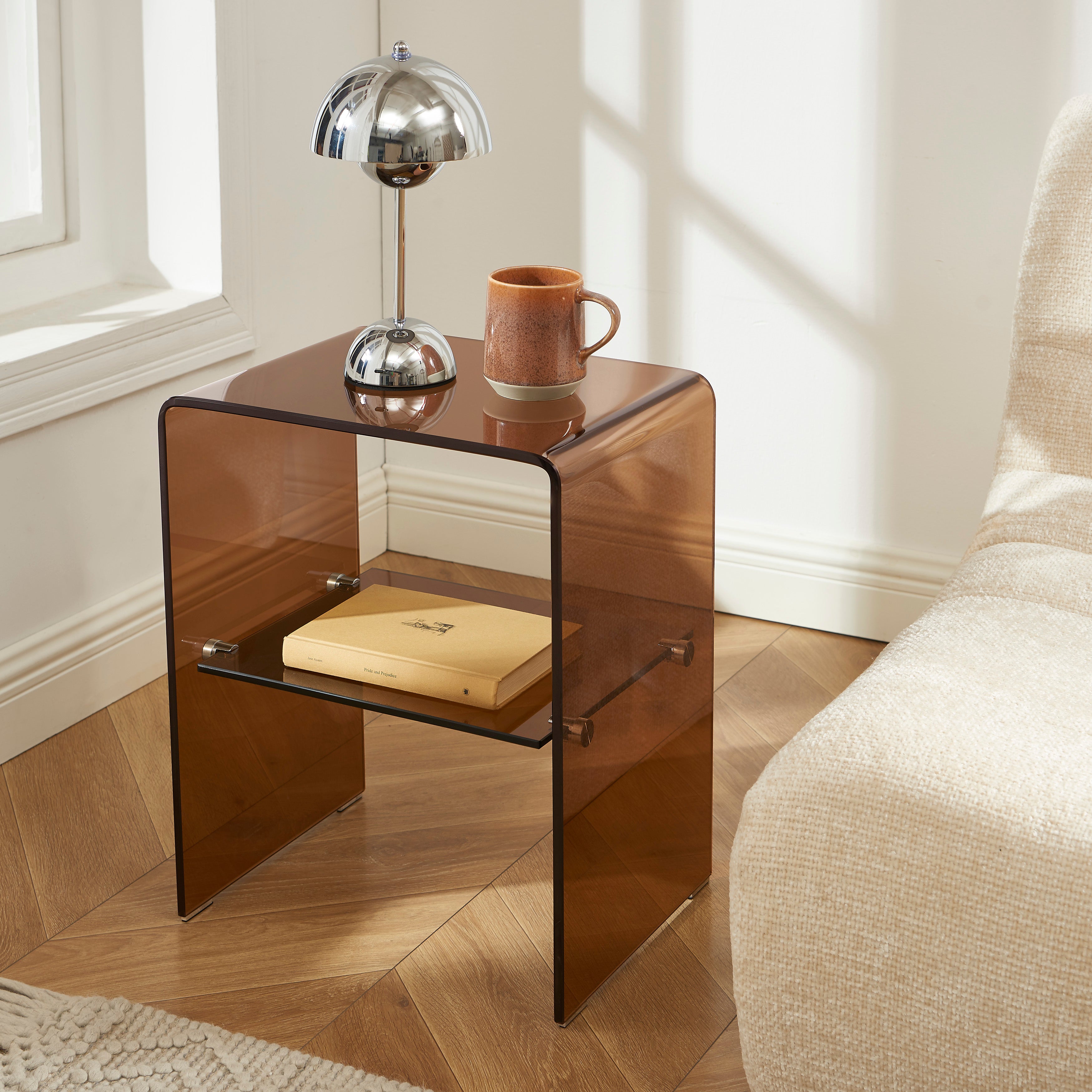 Ginza - Bedside Table - Tempered Glass - Amber