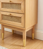 Leon - Bedside Table - Oak Veneer And Rattan Canework
