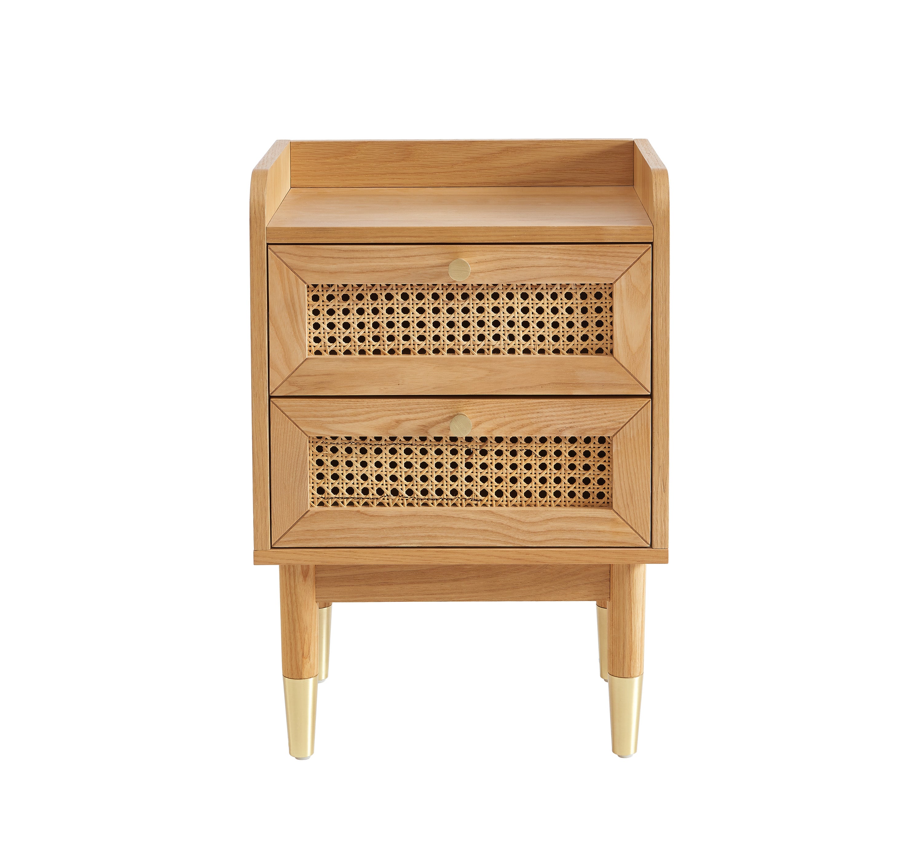 Leon - Bedside Table - Oak Veneer And Rattan Canework