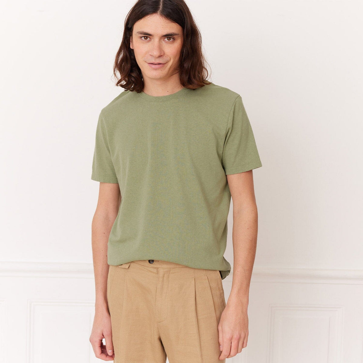 Tee-Shirt En Coton Et Lin Vert Sauge