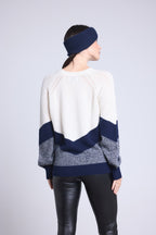 Colorblock Strik Teresa - Marineblå Og Hvid - Dame - Kashmir Og Uld