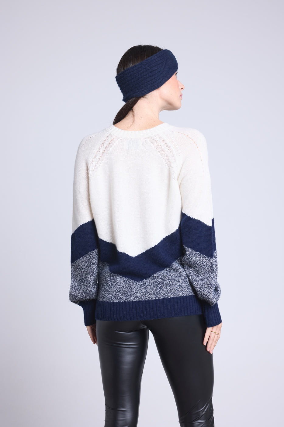 Colorblock Strik Teresa - Marineblå Og Hvid - Dame - Kashmir Og Uld