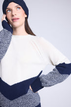 Colorblock Strik Teresa - Marineblå Og Hvid - Dame - Kashmir Og Uld