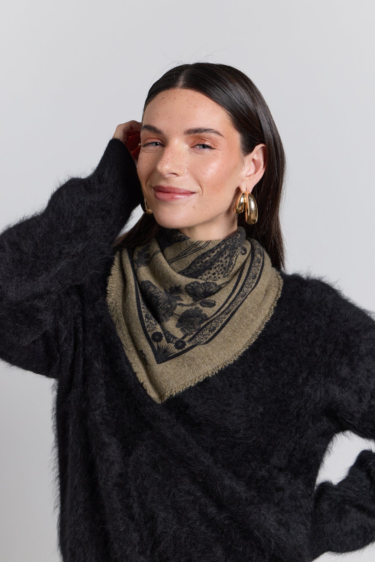Szal bandana Tiger z kaszmiru – Ledburry Khaki i Czarny – Unisex – 100% Kaszmir