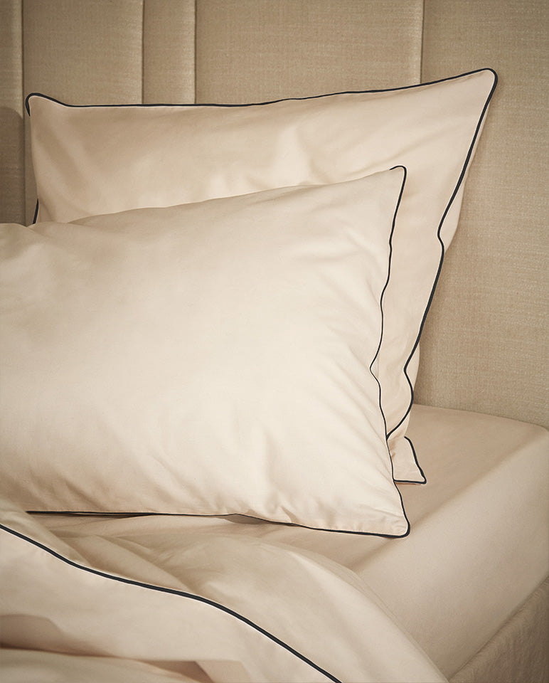 Paire De Taies D'Oreiller -Percale De Coton - Ecru Liseré Noir
