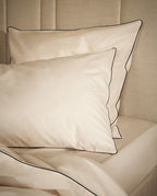 Paire De Taies D'Oreiller -Percale De Coton - Ecru Liseré Noir